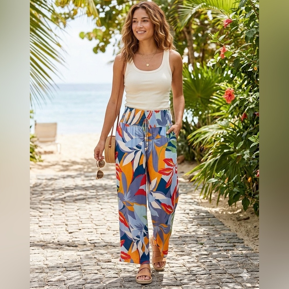 Japna Goa Beachwear | Multicolor Wide Leg Pants | Sz L - Picture 1 of 9
